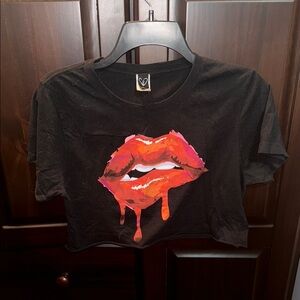 Windsor Black Crop Top with Red Lips Design